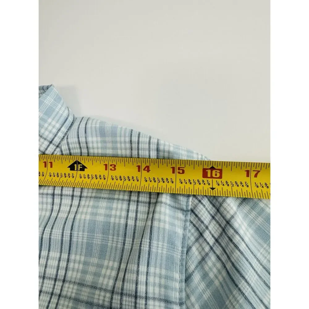 LL Bean Woman’s Tropicwear Shirt Size Small Short Sleeve Sky Blue Plaid - Picture 4 of 12